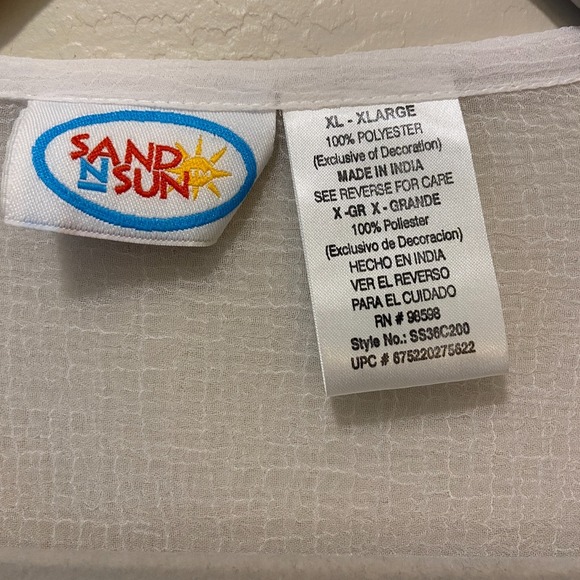 NWOT Sand N Sun Women's White Sheer Embroidered V‑Neck Swim Cover Up Top XL - Picture 4 of 11